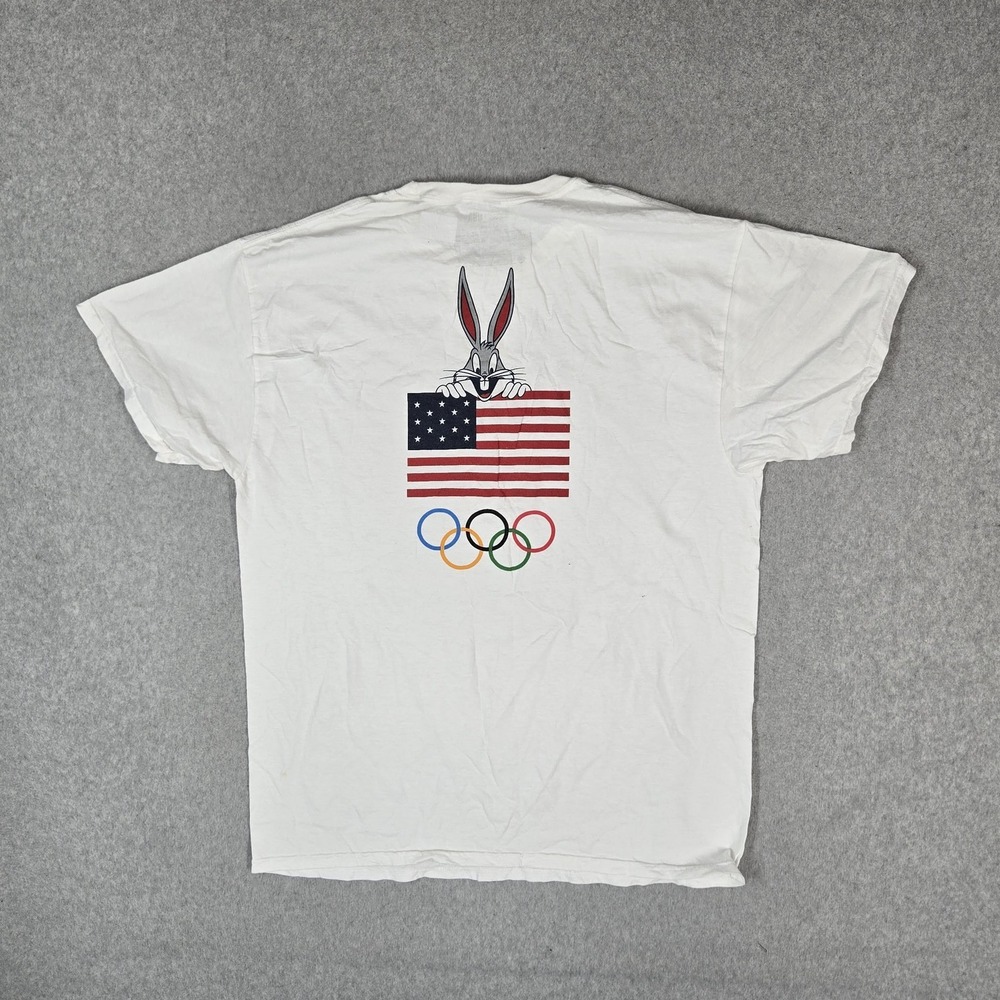 Looney Tunes x Team USA Men Shirt L White Bugs Bunny American Flag Graphic READ